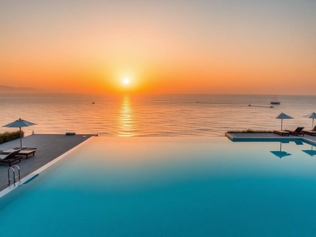 Coastal resort at sunset